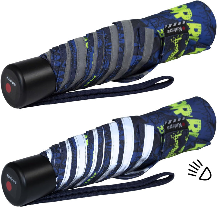 Knirps Kinder-Taschenschirm 4Kids reflective mit Reflexborte - Dinosaurier Neon Colour neonfarbene D