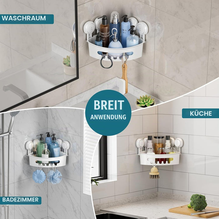 TAILI Ecke Duschablage mit Saugnapf Ohne Bohren Abnehmbar Belastbarkeit 10 KG Wasserdicht Eckeregal