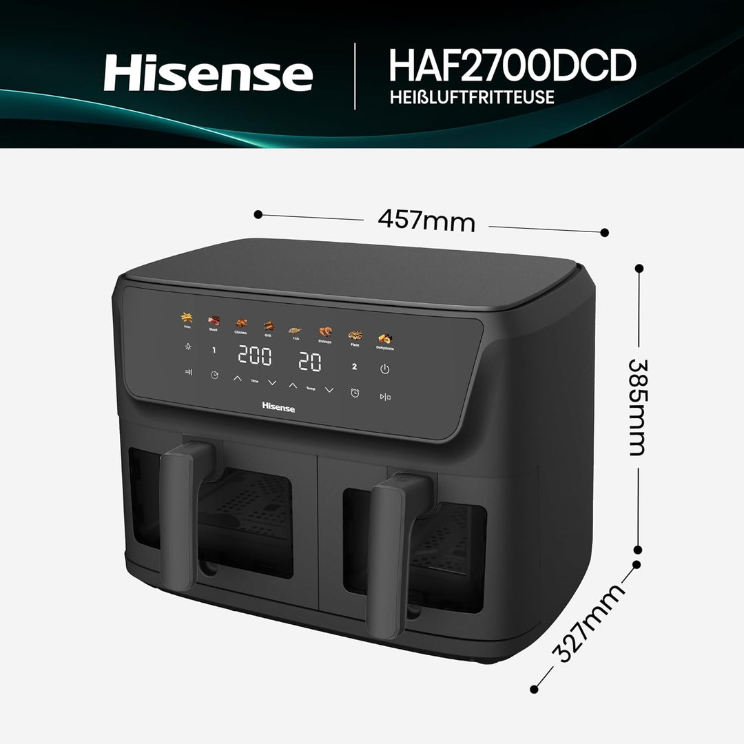 Hisense HAF2700DCD Heissluftfritteuse /2700 W /11 L Kapazität /8 voreingestellte Programme/Antihaft-
