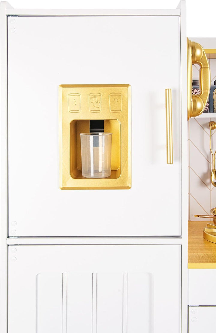 Leomark Kinderküche aus Holz Grosse Gold Spielküche Holzküche mit Zubehör Spielzeugküche für Kinder