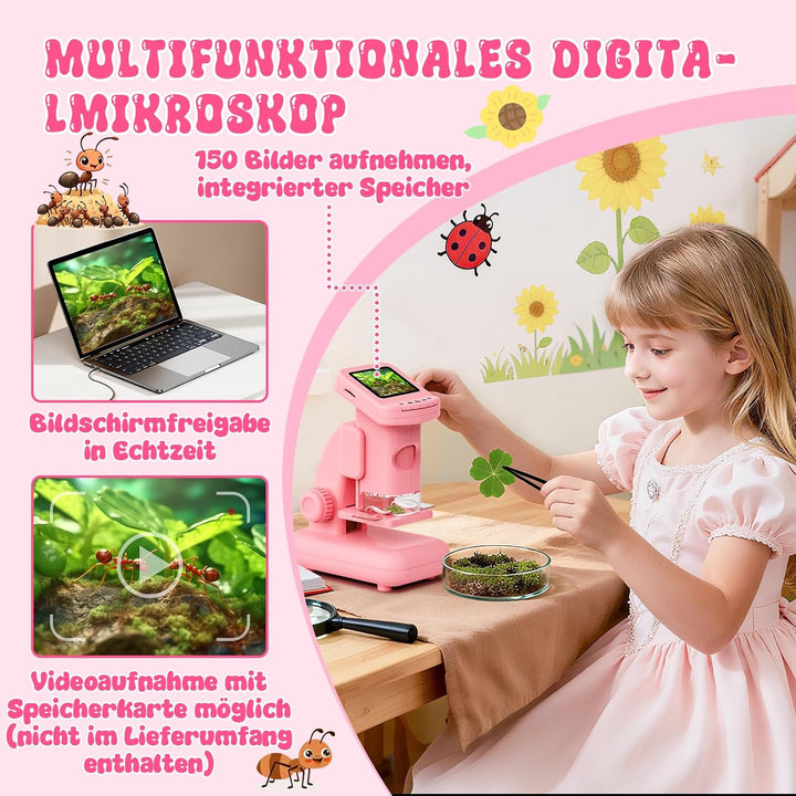 Digitales Mikroskop für Kinder, Experimente für Kinder ab 5 6 7 8 9 10 Kindermikroskop 2.0" HD Spiel