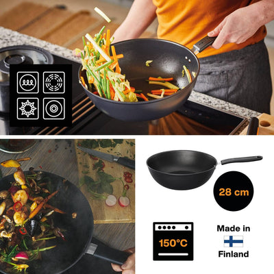 Fiskars Wok, Ø 28 cm, Für alle Kochfelder geeignet, Aluminium, Functional Form, Schwarz, 1027705, Wo