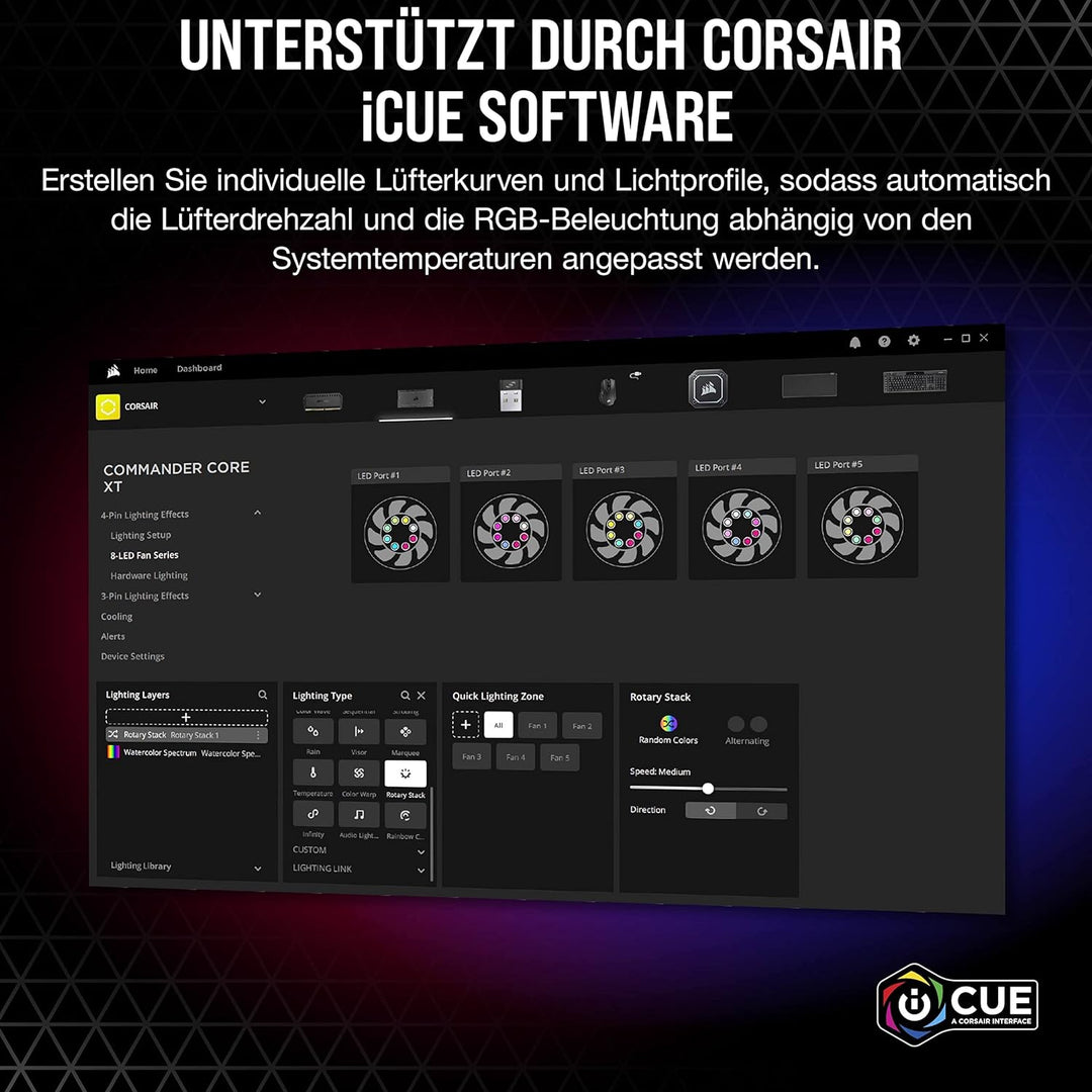 Corsair iCUE COMMANDER CORE XT, Digitale Steuerung der RGB-Beleuchtung und Lüfterdrehzahl (Sie bis z