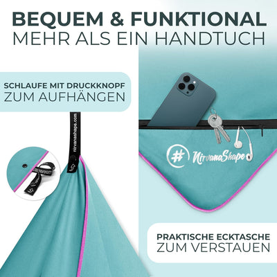 NirvanaShape Mikrofaser Handtuch 2er Set mit Tasche - Microfaser Handtücher als leichtes, kompaktes