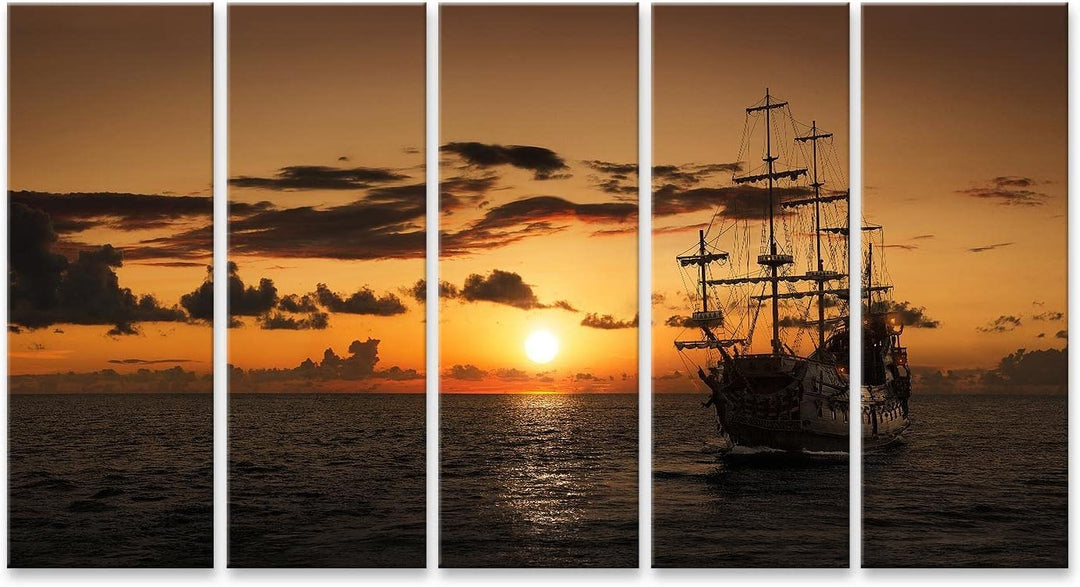 islandburner Bild auf Leinwand Piratenschiff Offenes Meer Sonnenuntergang Bilder Wandbilder Poster L