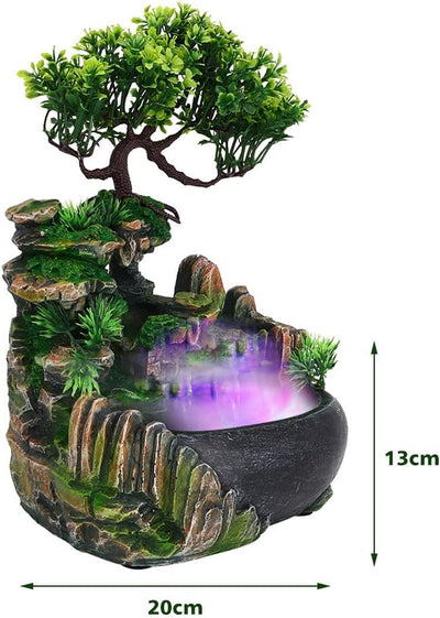 Ejoyous Zimmerbrunnen mit LED-Beleuchtung, Motiv-Brunnen Beleuchtet Indoor-Brunnen aus Polyresin mit