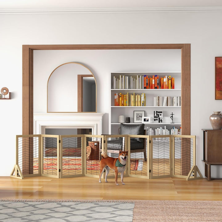 PawHut Hunde Absperrgitter aus Holz, Türschutzgitter, Klappbares Hundegitter mit 8 Platten, Hundeabs