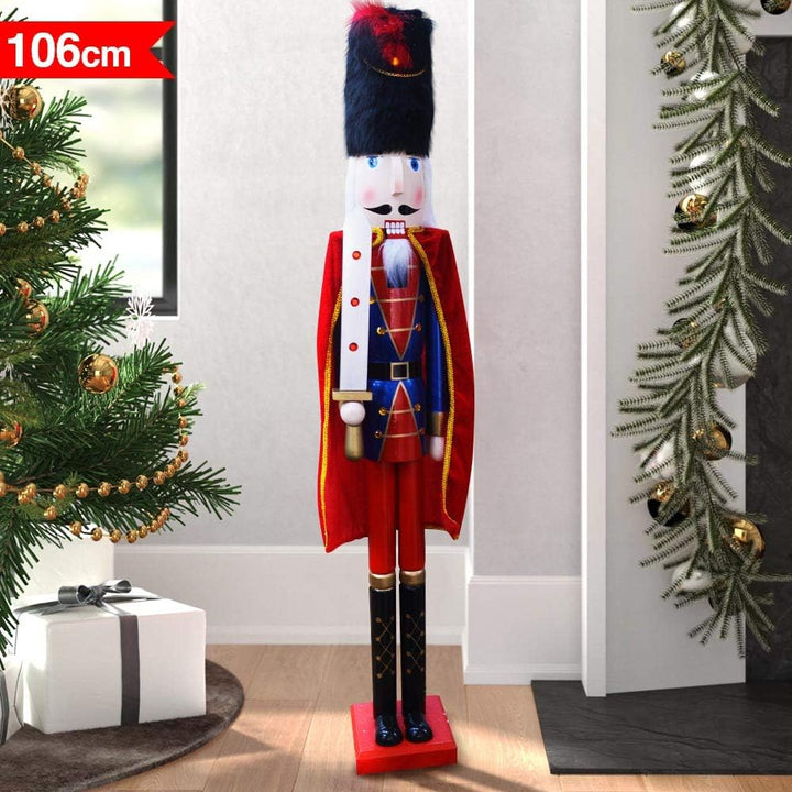 BAKAJI Riesiger hölzerner Nussknacker Soldat Weihnachtsnussknacker Höhe 106 cm Gemalte Kleider Bart