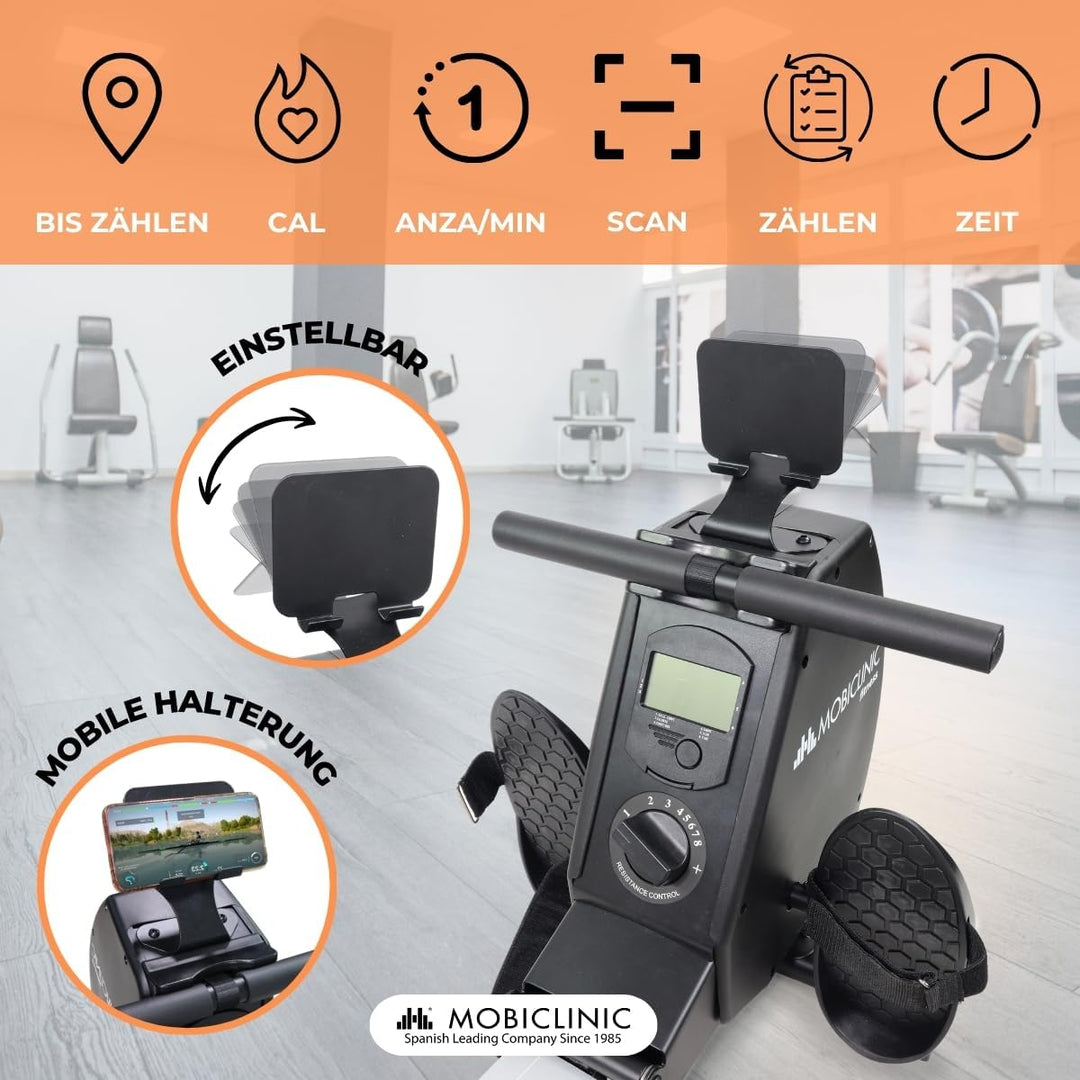 Mobiclinic® Fitness, Rudergerät, Rowfit, 8 widerstandsstufen, Geräuschlos, Magnetischer Widerstand,