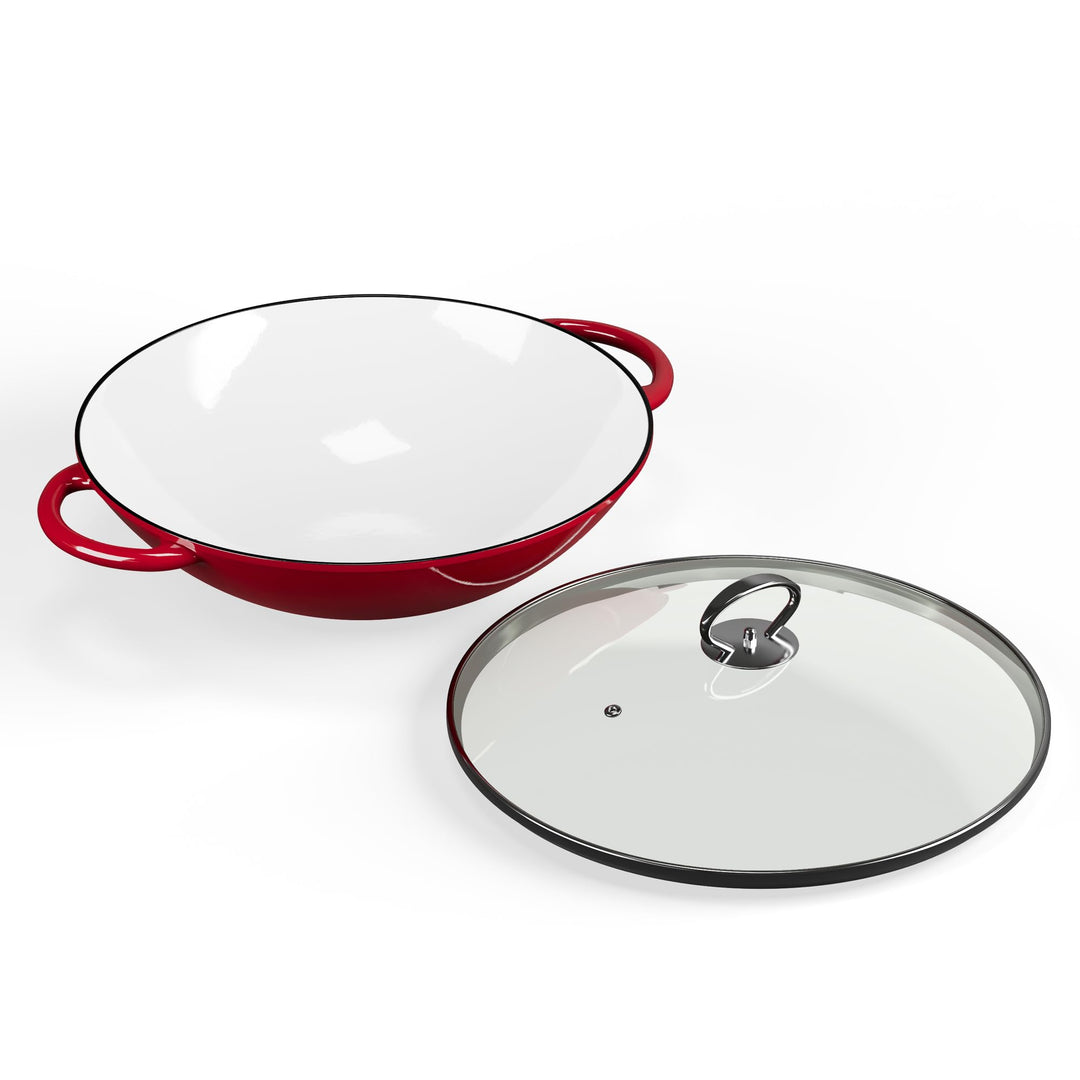 ToCis Big BBQ Wok-Pfanne aus Gusseisen, Emaillierte Pfanne & Wok, Grosse & Tiefe Beschichtete Pfanne