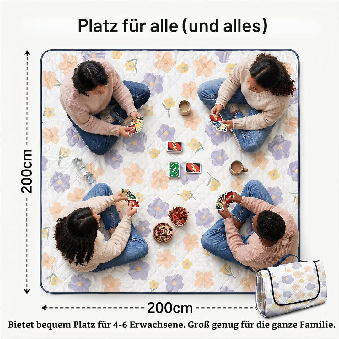 Picknickdecke Wasserdicht, Pikncik Decke Gross, Picknickdecke 200x200cm, Faltbar Leicht Tragbar Outd