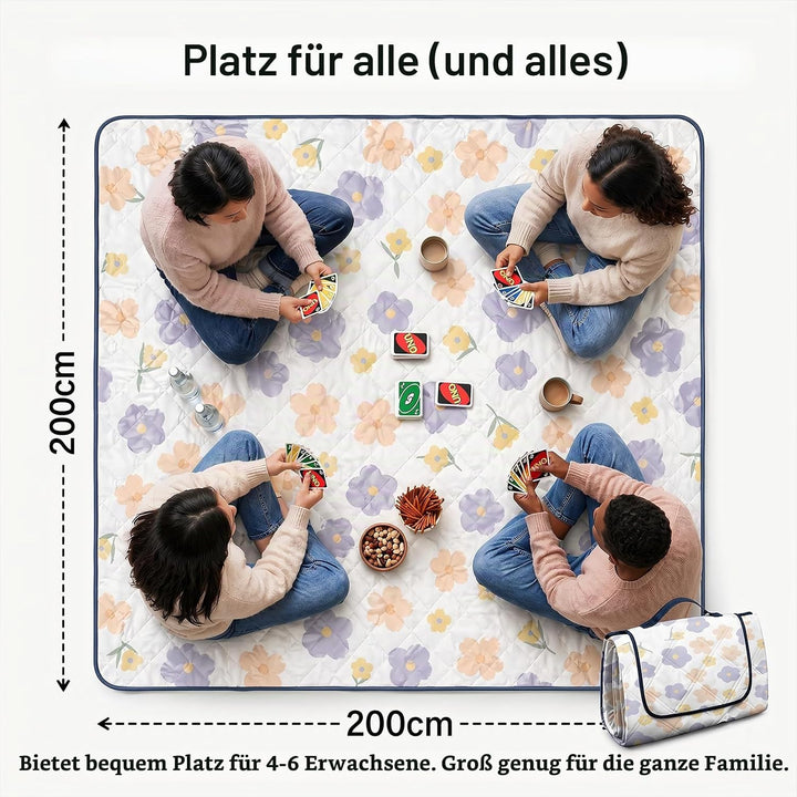 Picknickdecke Wasserdicht, Pikncik Decke Gross, Picknickdecke 200x200cm, Faltbar Leicht Tragbar Outd