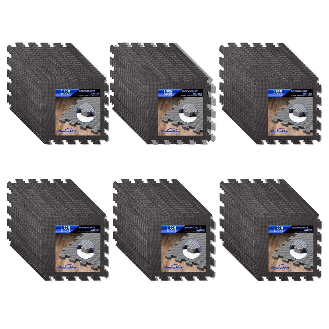 Eva Bodenschutzmatte Fitness 30x30x1cm – Puzzlematte rutschfest & stossdämpfend – 108 Stück schwarz