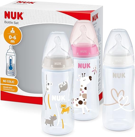 NUK Thermo Express Plus Flaschenwärmer + First Choice+ Flaschen Set (Rosa/Weiss, 3 Stück) – Erwärmt
