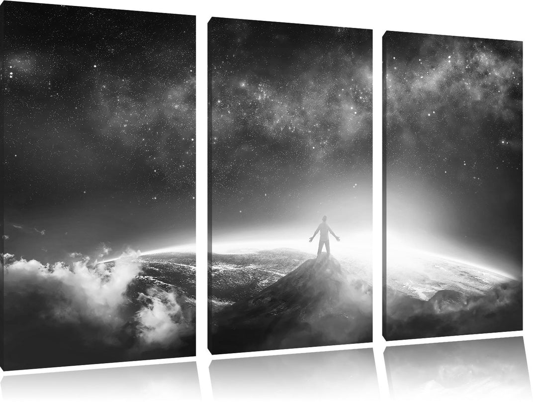 Pixxprint der Mann auf dem Berg als Leinwandbild | Grösse: 3 Teilig (120x80) | Wandbild| Kunstdruck