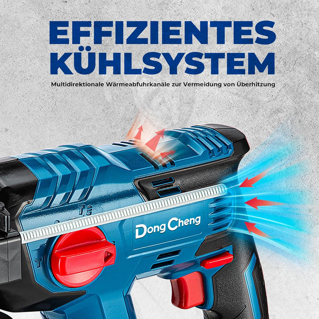 DongCheng Akku Bohrhammer 18V, Schlagenergie 2.1 J, mit 4 Stück SDS-plus, Bohren bis 28 mm, Bürstenl