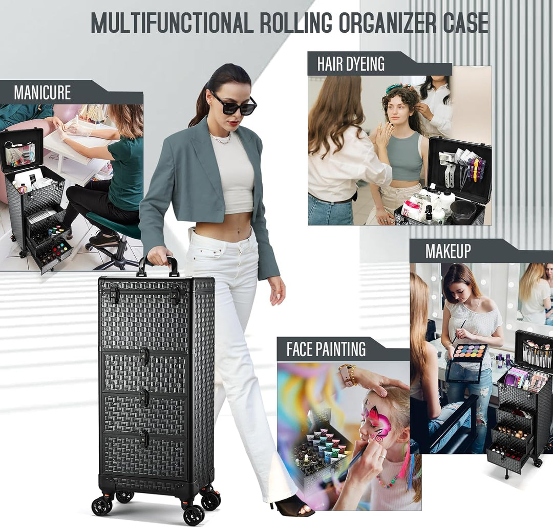 Kosmetik Trolley mit 3 Schubladen Friseurkoffer Gross Kosmetikkoffer Ngaelkoffer Make up Koffer mit