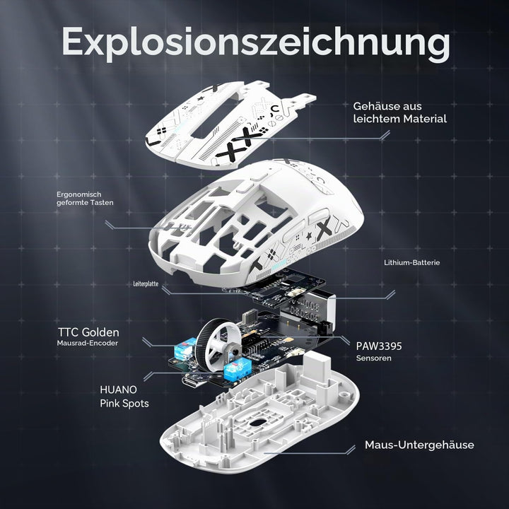ATTACK SHARK X6 49g Superlight Maus mit magnetischer Ladestation, PixArt PAW3395 Gaming-Sensor, BT/2