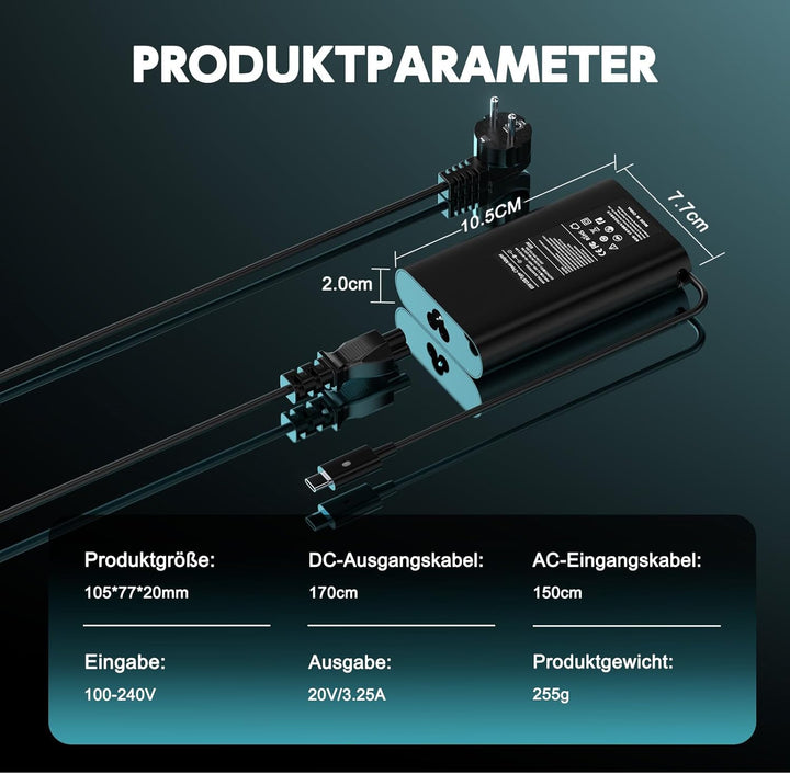 65W USB C Ladekabel Netzteil für Dell Latitude 5520 5420 5290 5285 5179 5480 5400 5310 5320 5410 551