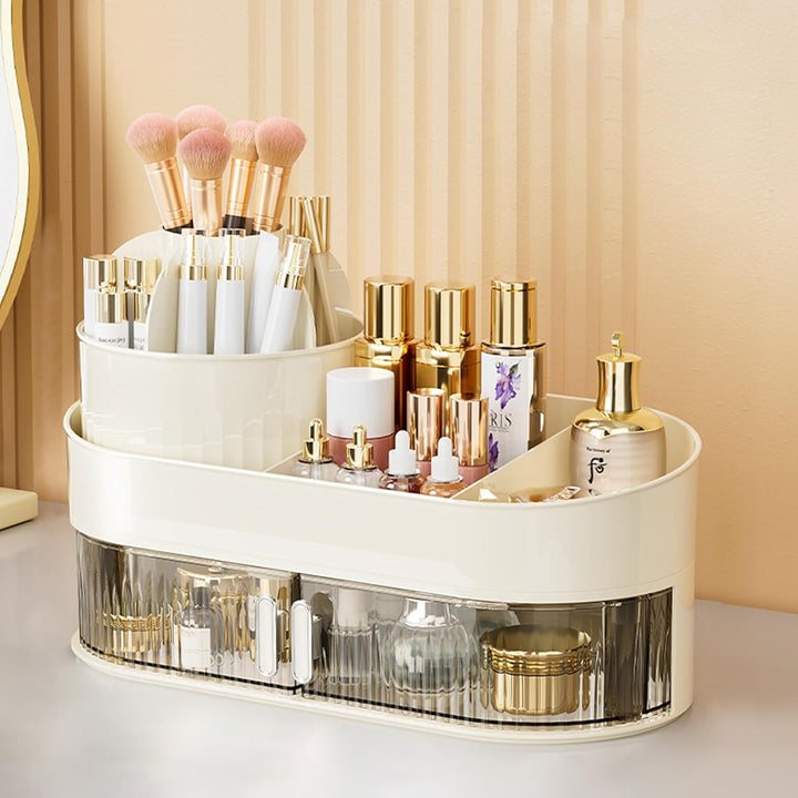 Makeup Organizer mit 1 Schubladen Kosmetik Organizer Drehbar und Fach mit 360° Drehendem Make up Pin