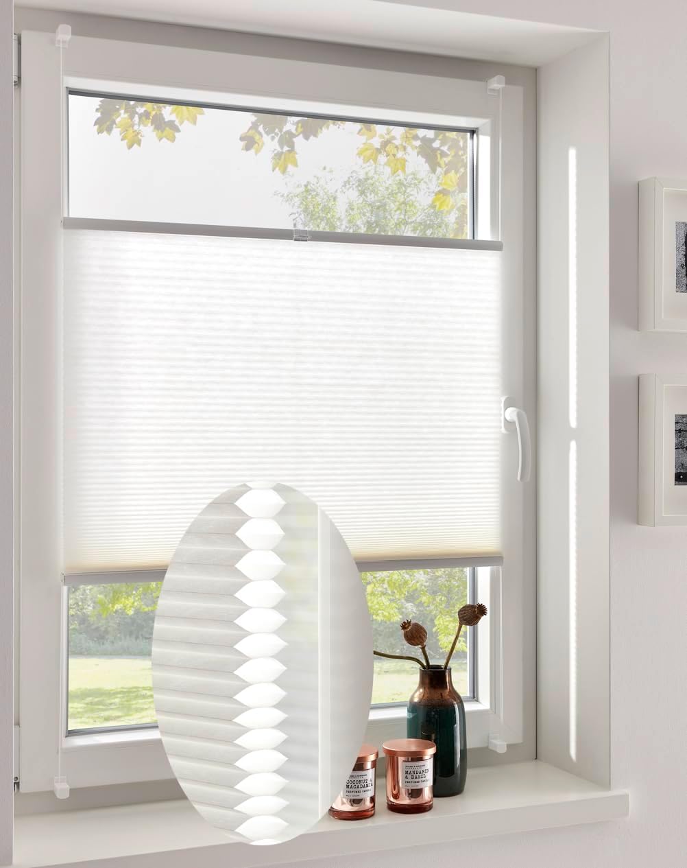 DécoProfi Wabenplissee ohne Bohren Weiss 35cm x 130cm I Verspannte Plissees nach Mass mit Klemmträge