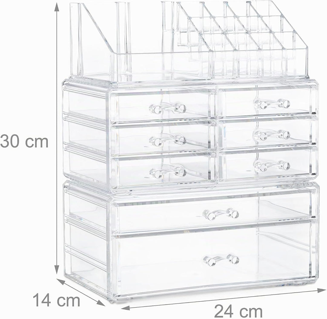 Relaxdays 1 x Make Up Organizer mit Schubladen, stapelbarer Schmuckkasten für Make Up, Acryl Schmink