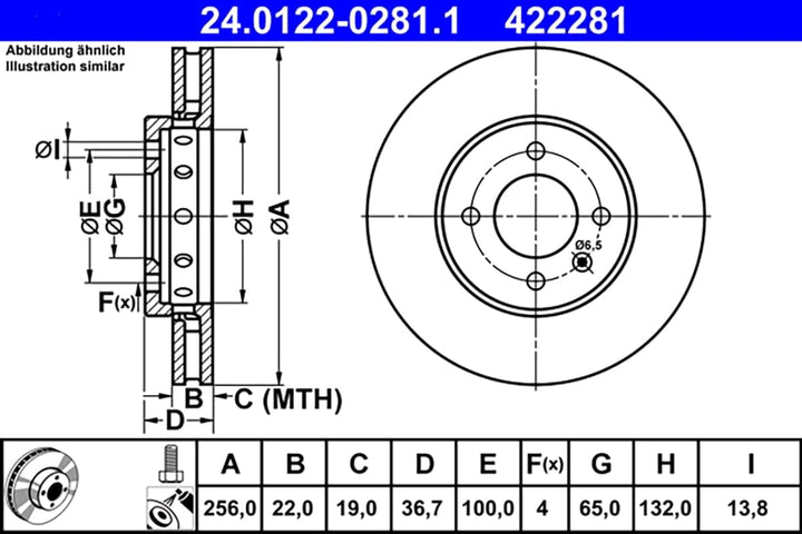 ATE Original Bremsscheibe - 2 Bremsscheiben - 24.0122-0281.1 - ECE-R90 Strassenzulassung