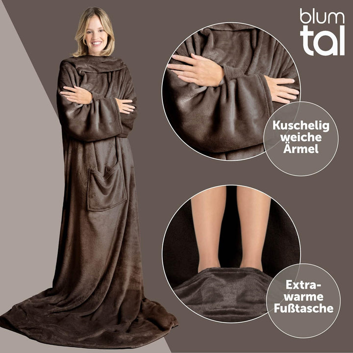Blumtal Ärmeldecke Unisex - Kuscheldecke flauschig mit Ärmeln - OEKO-TEX zertifizierte Decke mit Ärm