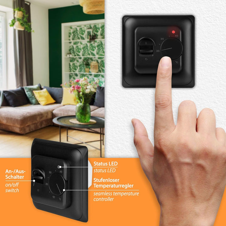 Analoges Unterputz-Thermostat Raumthermostat mit externem Bodensensor für elektrische Fussbodenheizu