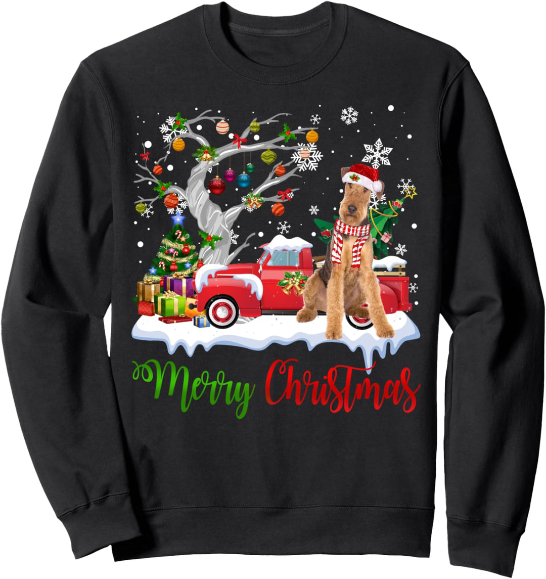 Red Truck Merry Christmas Tree Airedale Terrier Pyjama Sweatshirt