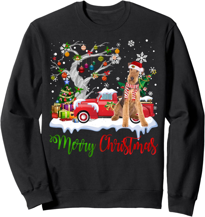Red Truck Merry Christmas Tree Airedale Terrier Pyjama Sweatshirt