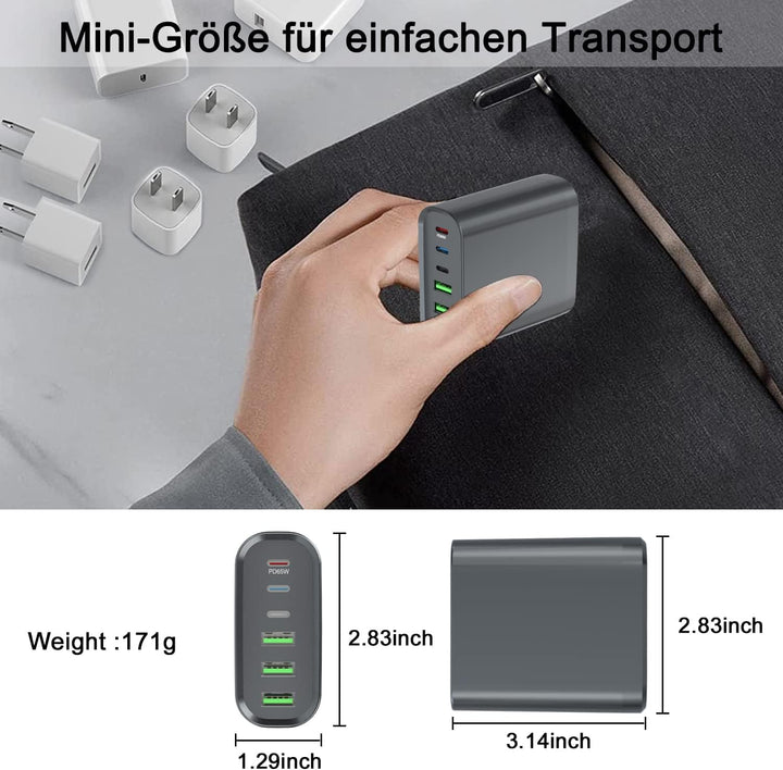 USB C Ladegerät Mehrfach, 155W 6-Port Schnellladegerät mit 3 USB-C und 3 USB-A, USB c Netzteil for M