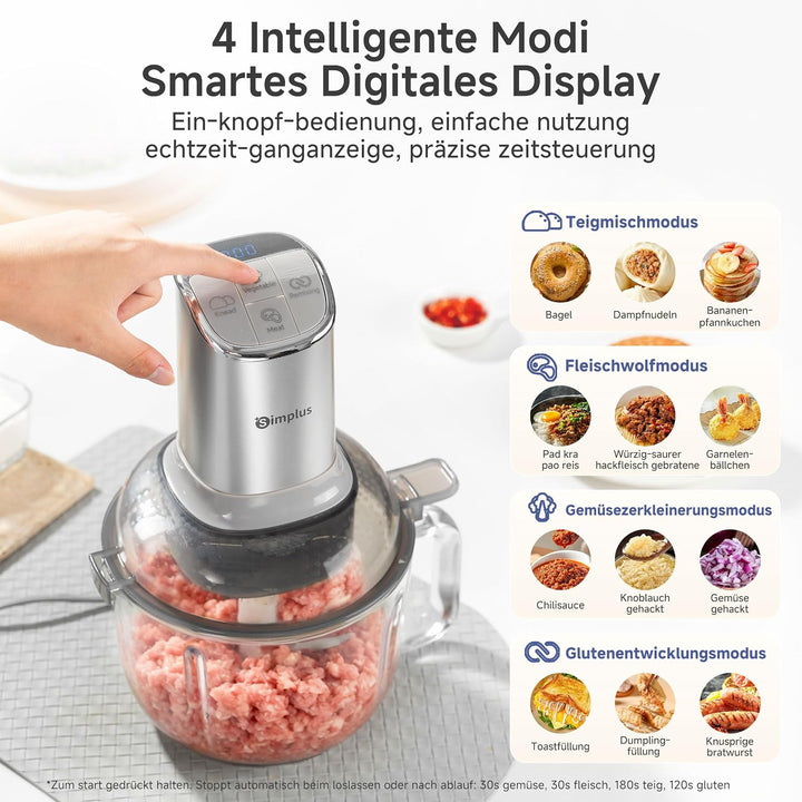 SIMPLUS Universalzerkleinerer mit Teigknetfunktion, 300W Elektrisch, 2.5L Glasbehälter, Multifunktio
