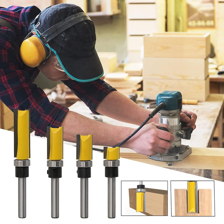 Yuentoen 4 Stück Bündigfräser Kugellager Oben, Bündigfräser 1/4 Zoll Schaft, Ent Bündigfräser, Kante