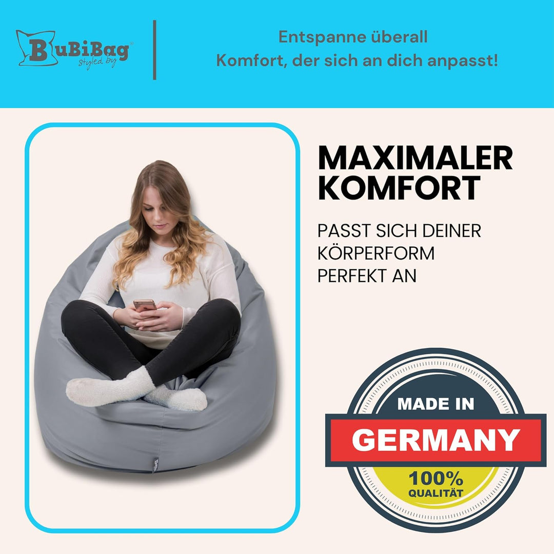 BuBiBag 2in1 Sitzsack L - XXL mit Füllung für Kinder & Erwachsene, Gaming Beanbag & Bodenkissen für