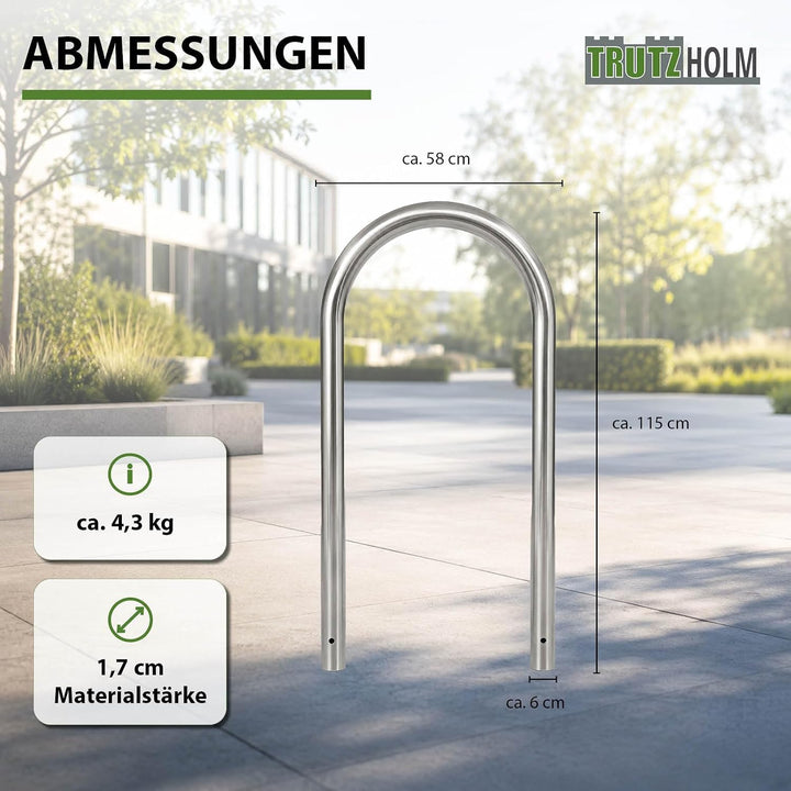 TRUTZHOLM Fahrradanlehnbügel Edelstahl 115x58 cm HxB Ø 60mm Fahrradständer Anlehnbügel Anlehnständer