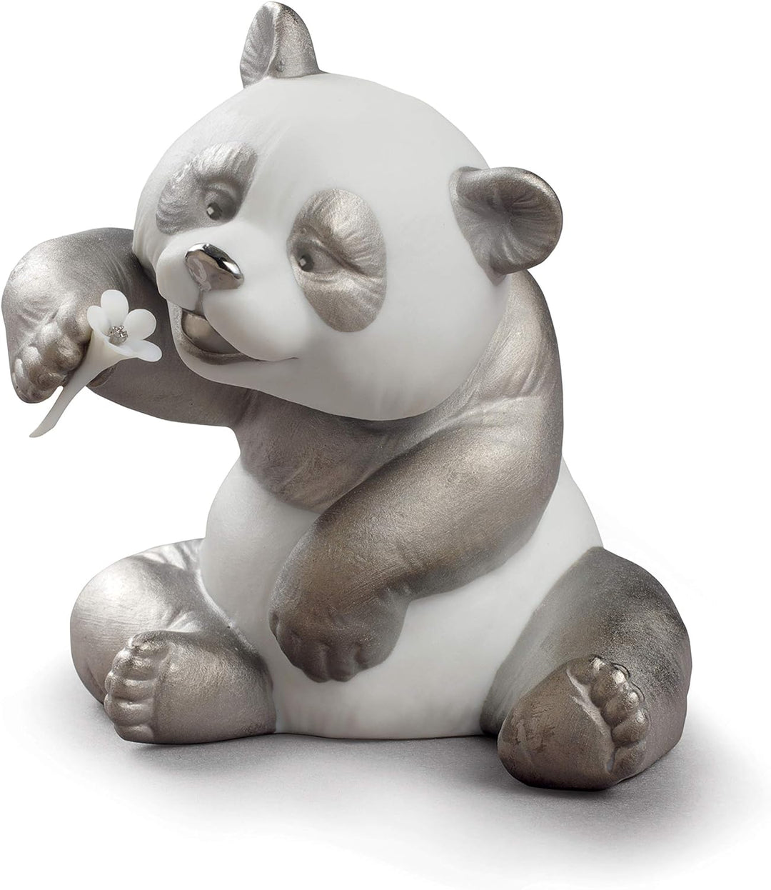 LLADRÓ Figur Glücklicher Panda. Silber. Panda. Porzellan.