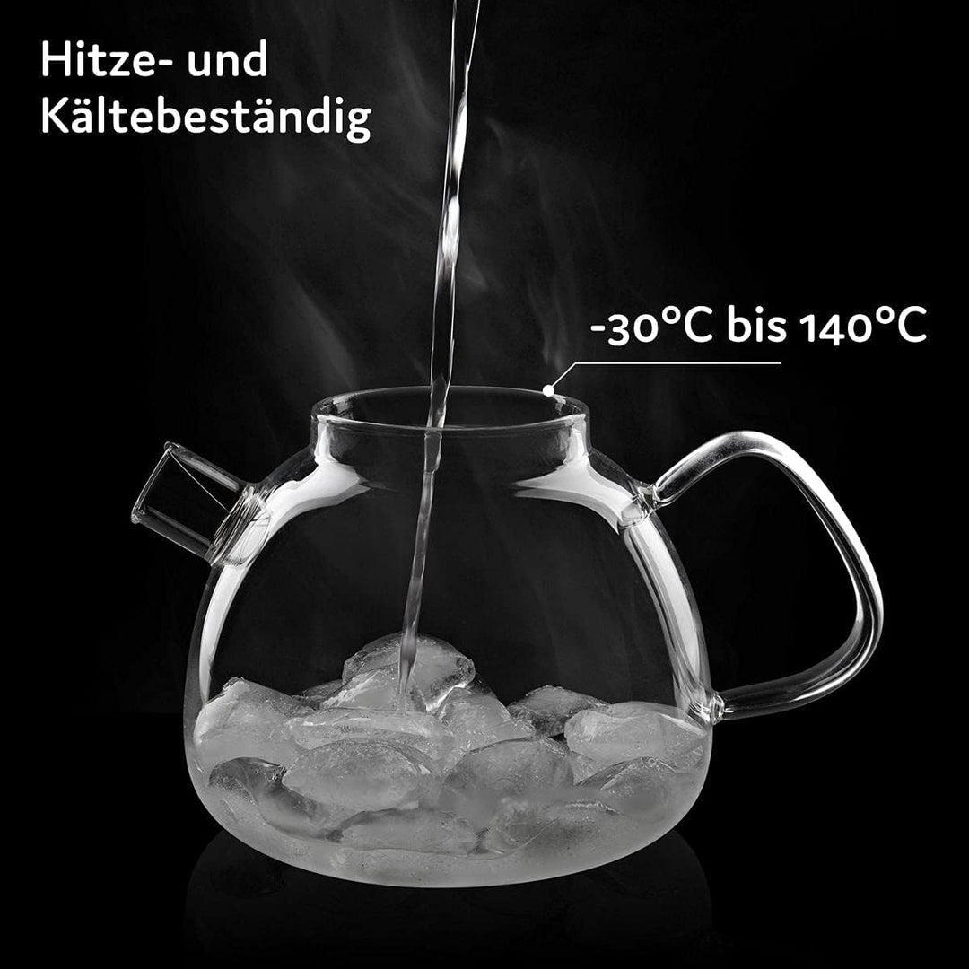 buntfink®„TeaPot“ Teekanne Glas mit Siebeinsatz für 1.300 ml I Glasteekanne mit Siebeinsatz aus Boro