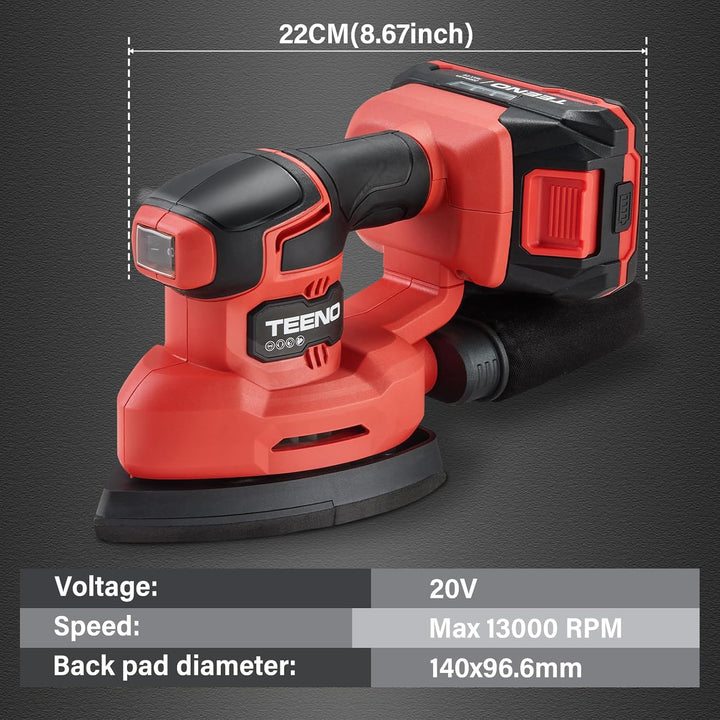 TEENO Akku-Schleifmaschine 3-in-1, 20 V, Delta-Schleifer mit 2 A Akku, 13000 U/min, Detailschleifer