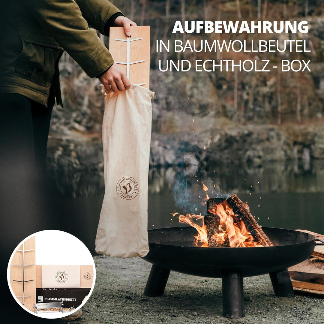 FINNWERK Flammlachsbrett Geschenkset - Lachsbretter mit Halterung aus Edelstahl und patentiertem Win