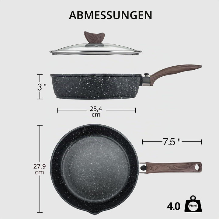 Kordisen Antihaft-Bratpfanne mit Deckel, 28 cm Induktion Sautepfanne mit Abnehmbarem Holzgriff, Gran