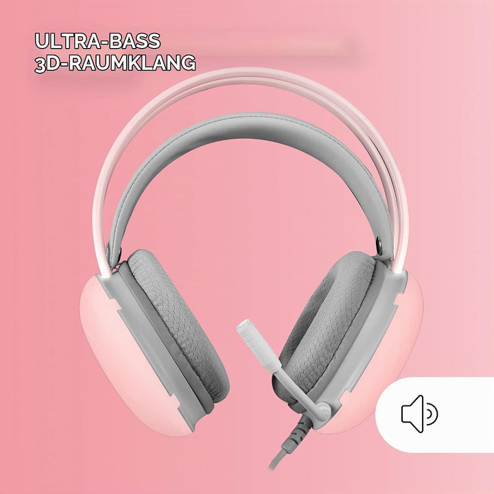 MARSGAMING Mars Gaming MH-Glow Rosa, 360° Full Chroma RGB Flow Kopfhörer, Mikrofon Geräuschunterdrüc