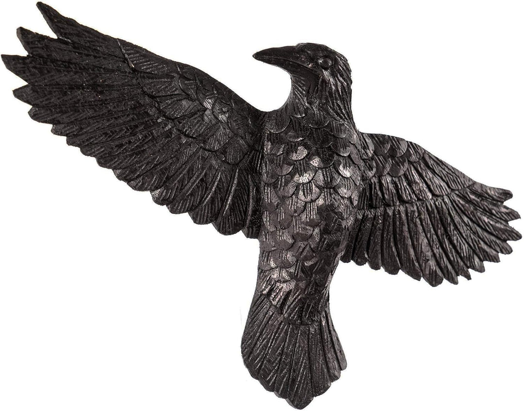 Windalf Wikinger Raben Holz Wandskulptur Munin 27 cm Odons Schwarzer Rabe Hugin Munin Links schauend