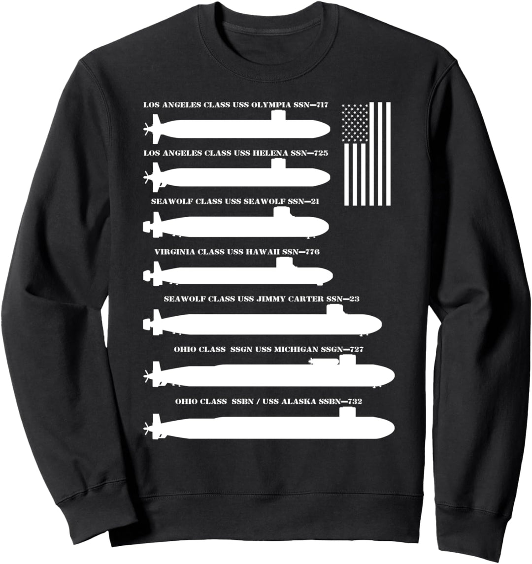 Amerikanische nukleare U-Boote Infografik Silhouetten USA Sweatshirt