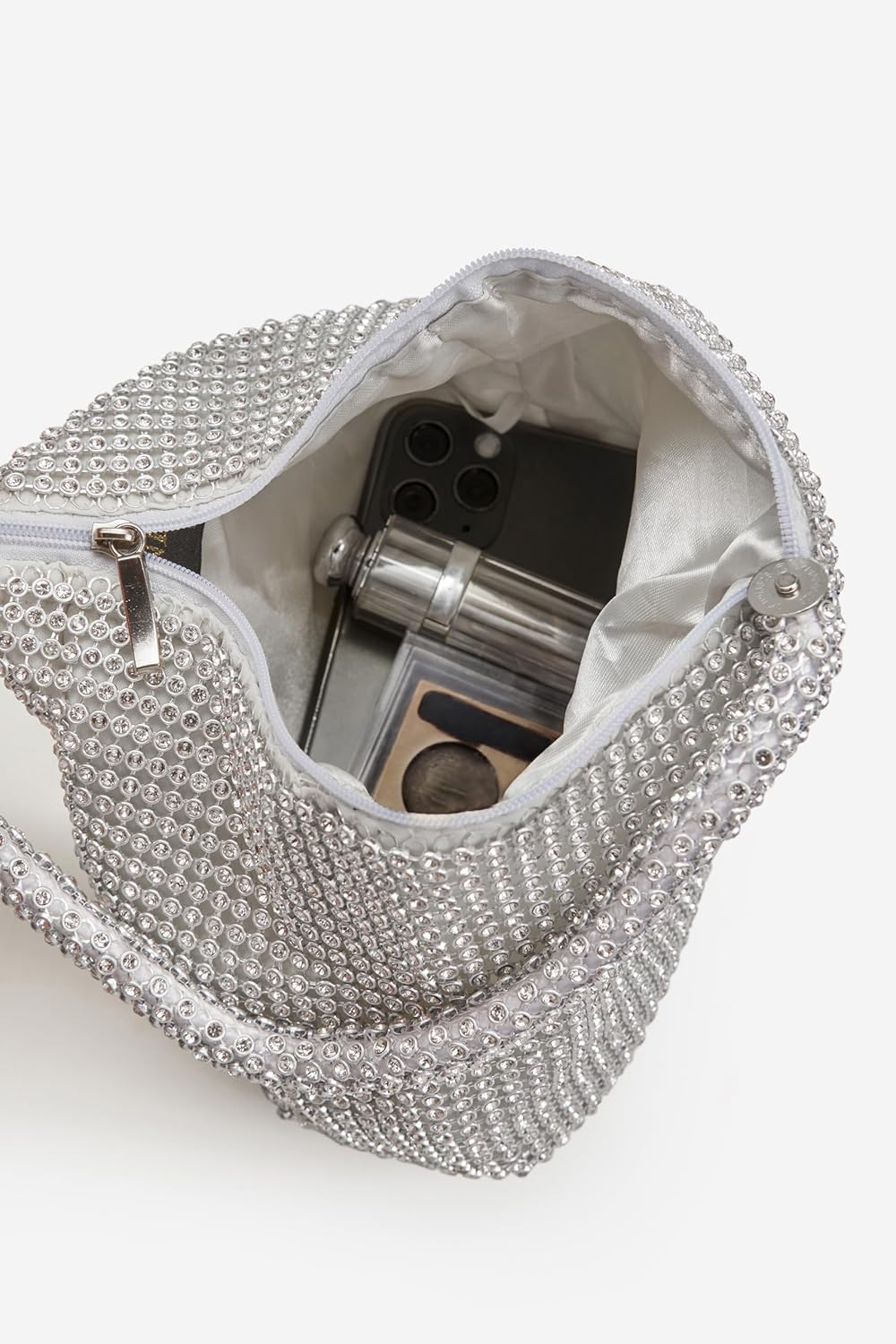 BABEYOND 1920er Flapper Handtasche Clutch 20er Jahre Gatsby Kristall Abend Clutch Bag Silber, Silber