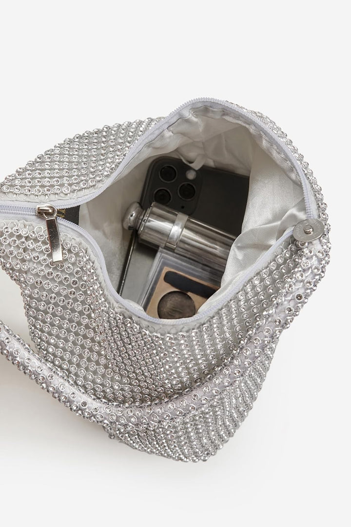 BABEYOND 1920er Flapper Handtasche Clutch 20er Jahre Gatsby Kristall Abend Clutch Bag Silber, Silber