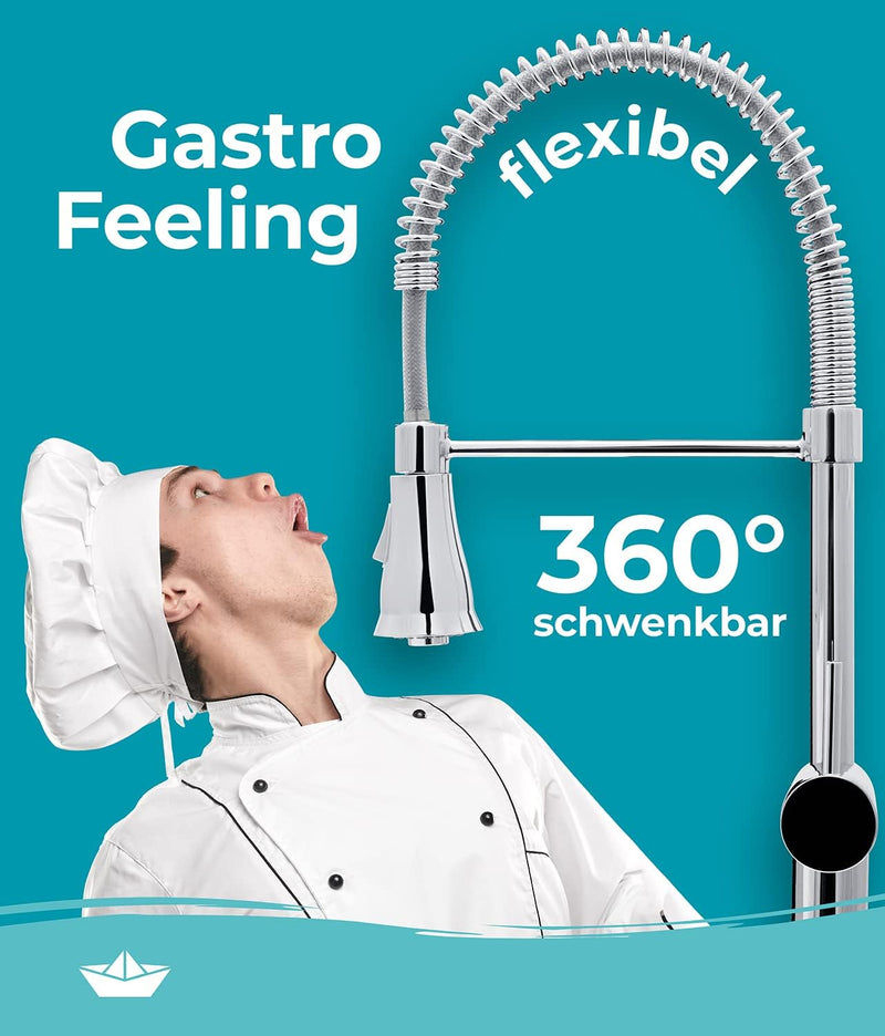 Calmwaters® Premium Spiralfederarmatur, 360° flexible Küchenarmatur mit Brause, Wasserhahn Küche Ges