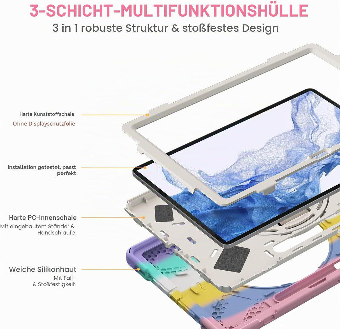 Gerutek Hülle für Samsung Galaxy Tab S7 FE/Tab S8 Plus/Tab S7 Plus 12,4 Zoll, Stossfeste Robust Panz