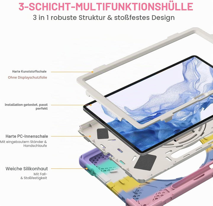 Gerutek Hülle für Samsung Galaxy Tab S7 FE/Tab S8 Plus/Tab S7 Plus 12,4 Zoll, Stossfeste Robust Panz