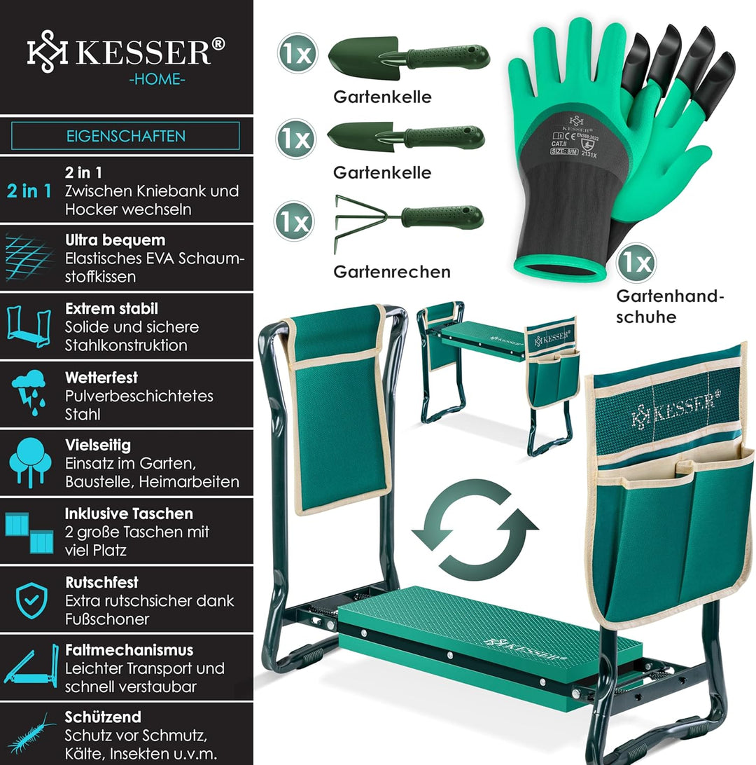 KESSER® 2 in 1 XXL Kniebank für Gartenarbeit Gepolstert Sitzunterlage Eva-Schaumkissen Gartenhocker